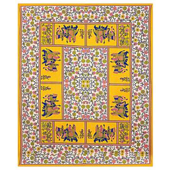Flower & Elephant Print Yellow Cotton King Size Double Bed Sheet with 2 Pillow Cover 2