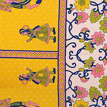 Flower & Elephant Print Yellow Cotton King Size Double Bed Sheet with 2 Pillow Cover 3