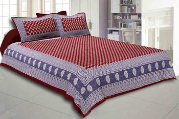 Printed Maroon Cotton King Size Double Bed Sheet with 2 Pillow Cover 1