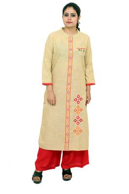 Yellow printed cotton kurtas-and-kurtis 1
