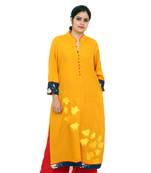 Yellow printed rayon kurtas-and-kurtis