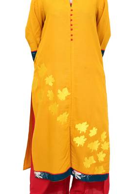 Yellow printed rayon kurtas-and-kurtis 4