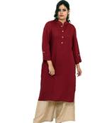 Maroon printed rayon kurtas-and-kurtis