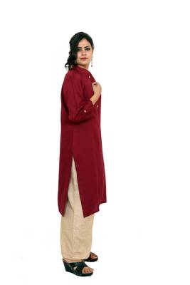 Maroon printed rayon kurtas-and-kurtis 3