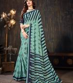 Aqua blue printed georgette saree with blouse