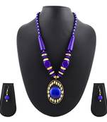 Blue Color Necklace & Earrings Set Tibetan Style Beaded Handmade for Women and Girls