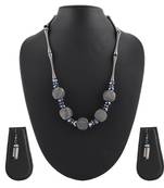 Metallic  Silver & Black Necklace & Earrings Set For Women & Girls