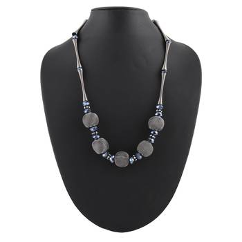 Metallic  Silver & Black Necklace & Earrings Set For Women & Girls 2