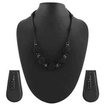 Metallic  Black Necklace & Earrings Set For Women & Girls 1