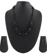 Metallic  Black Necklace & Earrings Set For Women & Girls