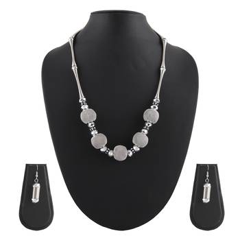 Metallic Silver Necklace & Earrings Set For Women & Girls 1