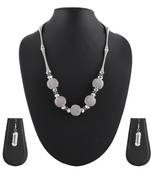 Metallic Silver Necklace & Earrings Set For Women & Girls
