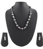 Metallic Silver & Black Necklace & Earrings Set For Women & Girls