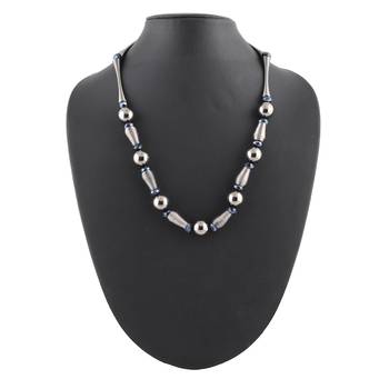 Metallic Silver & Black Necklace & Earrings Set For Women & Girls 2
