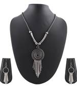 Metallic Black Pendant Necklace & Earrings Set For Women & Girls