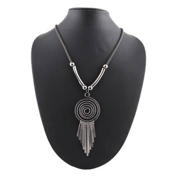 Metallic Black Pendant Necklace & Earrings Set For Women & Girls 2