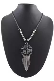 Metallic Black Pendant Necklace & Earrings Set For Women & Girls