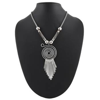 Metallic Silver Pendant Necklace & Earrings Set For Women & Girls 2