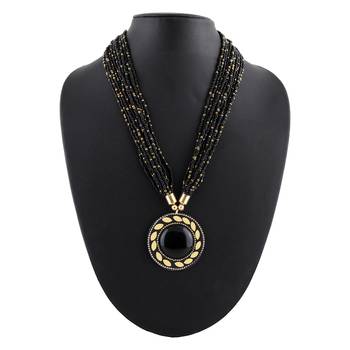 Oath Mars Black Colored Multi Strand Beads & Pendal Necklace For Women & Girls 1