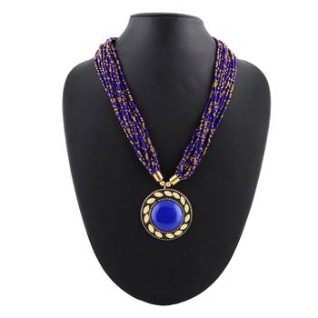 Oath Mars Blue Colored Multi Strand Beads & Pendal Necklace For Women & Girls 1
