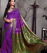 purple hand woven silk blend saree with blouse