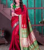 Red Hand Woven Silk Blend Saree With Blouse