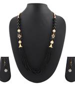 Pearl, Biscuits & Beads Black Colored Multi Strand Necklace & Earrings Set & Earrings Set For Women & Girls
