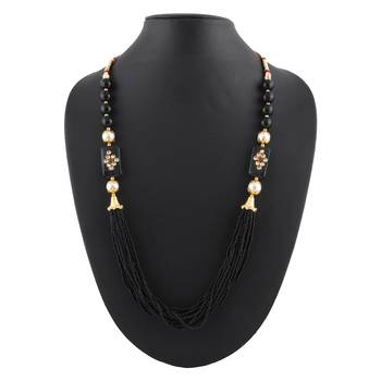 Pearl, Biscuits & Beads Black Colored Multi Strand Necklace & Earrings Set & Earrings Set For Women & Girls 2