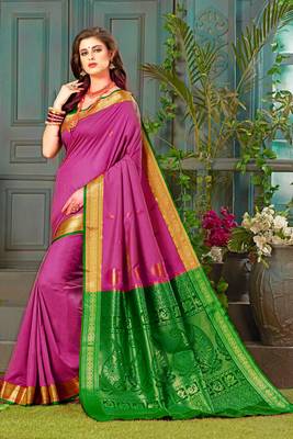 Pink hand woven silk blend saree with blouse 1