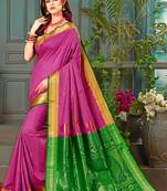 Pink hand woven silk blend saree with blouse