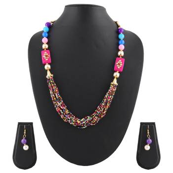 Pearl, Buiscuits & Beads Multi Colored Multi Strand Necklace & Earrings Set For Women & Girls 1
