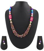 Pearl, Buiscuits & Beads Multi Colored Multi Strand Necklace & Earrings Set For Women & Girls