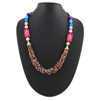 Pearl, Buiscuits & Beads Multi Colored Multi Strand Necklace & Earrings Set For Women & Girls 2