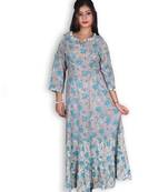 Grey & Blue Sanganeri Print Jaipuri Anarkali Kurta