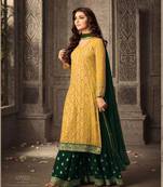 Yellow embroidered faux georgette kameez with sharara