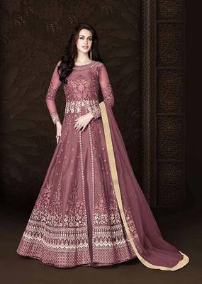 Lavender  embroidered net anarkali 1