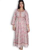 Pink & White Floral Sanganeri Print Jaipuri Anarkali Kurta