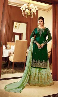 Dark-green embroidered faux georgette salwar 1