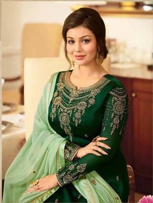 Dark-green embroidered faux georgette salwar 2