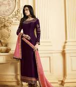 Purple embroidered silk salwar