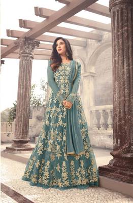 Blue embroidered net salwar 1
