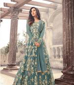Blue embroidered net salwar
