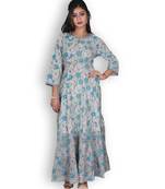 Grey & Blue Sanganeri Print Jaipuri Anarkali Kurta