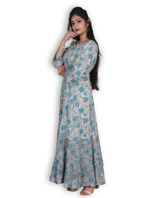 Grey & Blue Sanganeri Print Jaipuri Anarkali Kurta 2