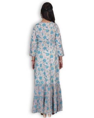 Grey & Blue Sanganeri Print Jaipuri Anarkali Kurta 3