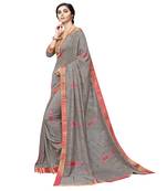 Grey printed chanderi silk saree with blouse