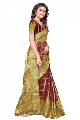 Multicolor hand woven art silk saree with blouse 3