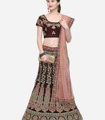 Maroon Embroidered Velvet Semi Stitched Lehenga