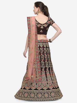 Maroon Embroidered Velvet Semi Stitched Lehenga 2