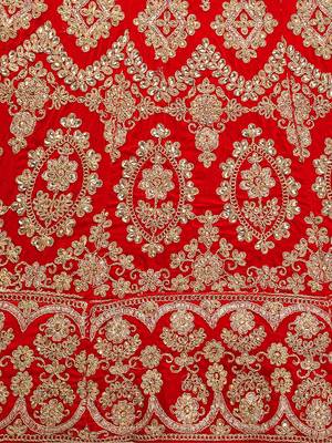 Red Embroidered Velvet Semi Stitched Lehenga 4